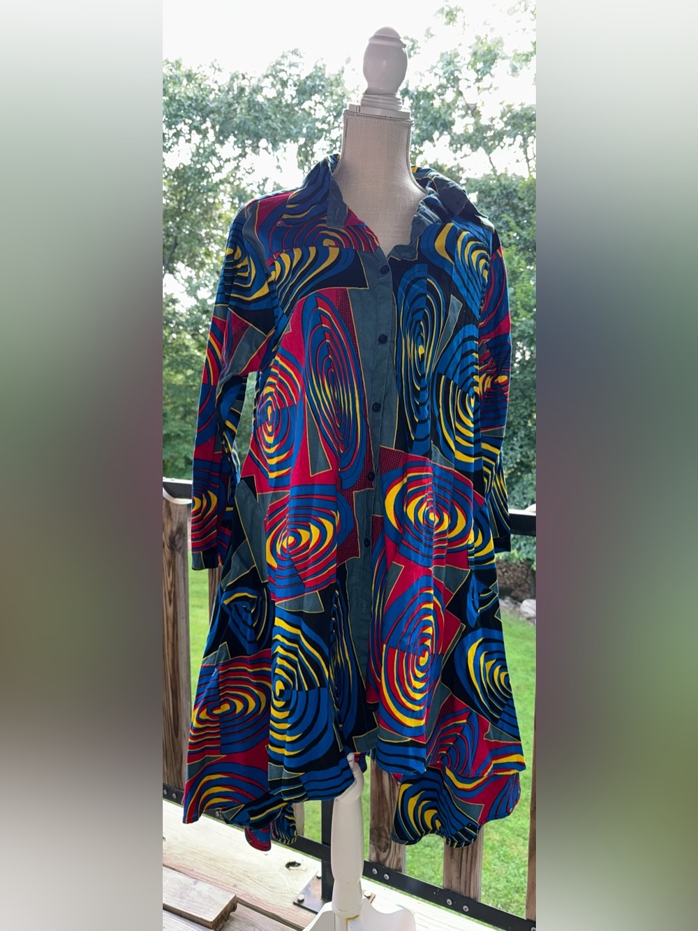 Zuri Style Psychedelic Swirl Tunic Shirt Dress High Low Swing No Tag